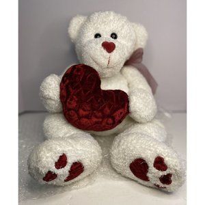 Kids Of America White Stuffed Bear Heart Valentine’s Day EUC